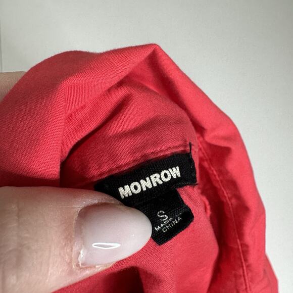 Monrow Womens Top Small Coral Pink Poplin Shirt Relaxed Fit Beachy Old Money - Picture 9 of 11